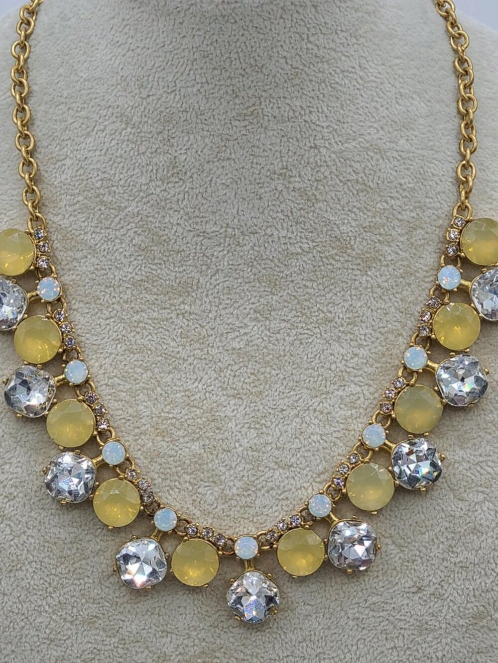 J Crew Clear Crystal Yellow Crystal Gold Tone Necklace